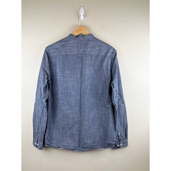 A-Frame Chambray Button Up Collarless Shirt Men’s Sz M Classic Blue - Picture 2 of 7